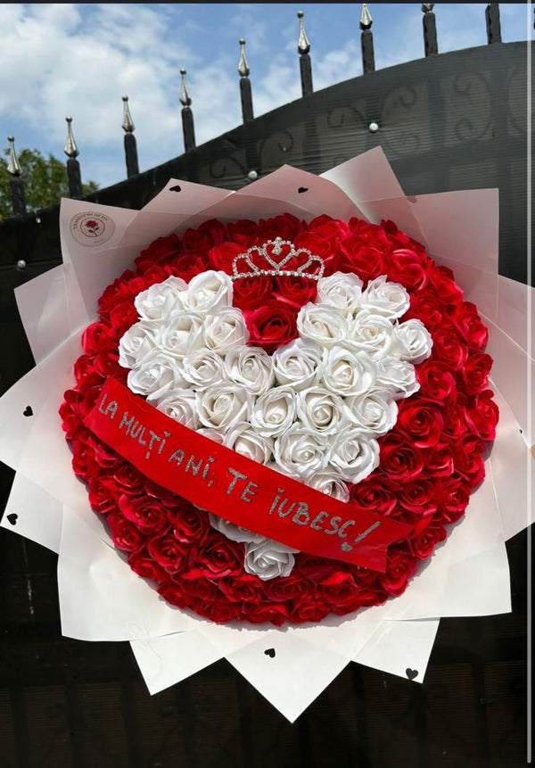 Buchet 101 La Mulți Ani Inimă Albă