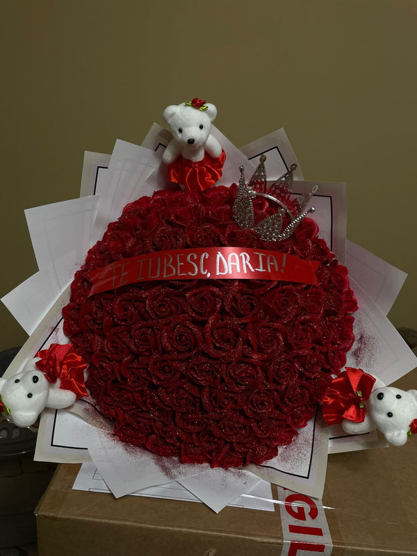 Buchet 101 Te Iubesc Personalizat cu Ursuleți