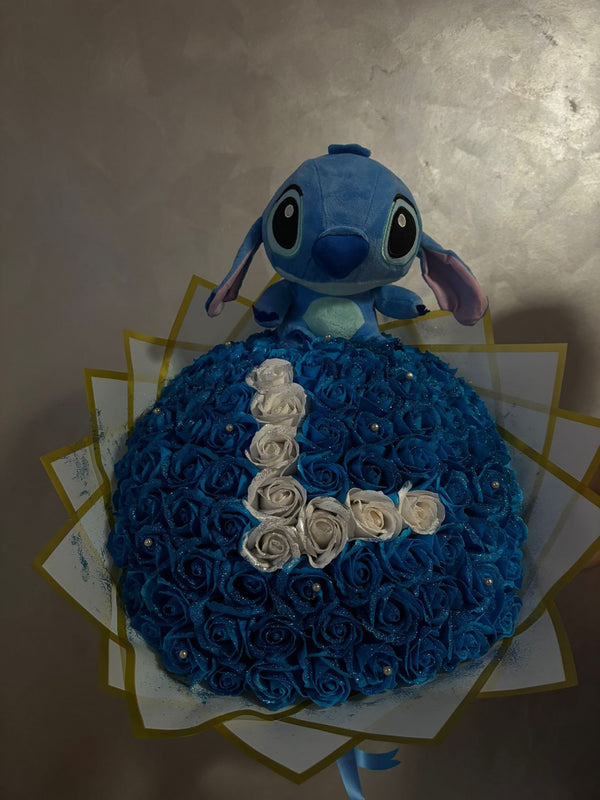 Buchet 101 Stitch Albastru cu Literă